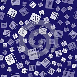 White Software, web developer programming code icon isolated seamless pattern on blue background. Javascript computer