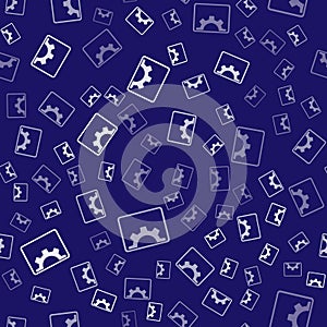 White Software, web development, programming concept icon isolated seamless pattern on blue background. Programming