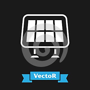 White Solar energy panel icon isolated on black background. Vector