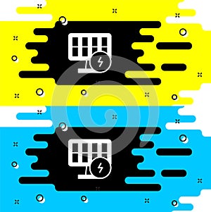White Solar energy panel icon isolated on black background. Vector