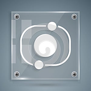 White Solar system icon isolated on grey background. The planets revolve around the star. Square glass panels. Vector