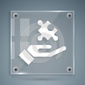 White Solution to the problem in psychology icon isolated on grey background. Puzzle. Therapy for mental health. Square