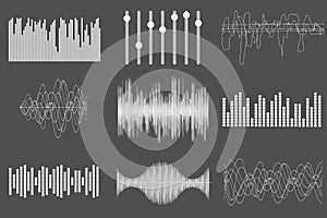 White sound music waves. Audio technology, visual musical pulse. Vector illustration.