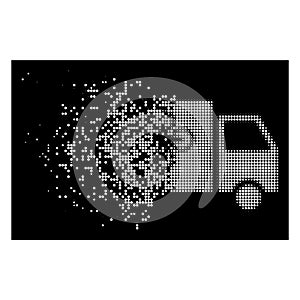 White Sparkle Pixelated Halftone Drone Delivery Van Icon