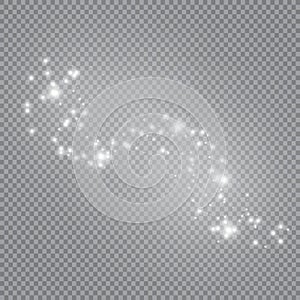 White sparks glitter special light effect. Vector sparkles on transparent background. Christmas abstract pattern.