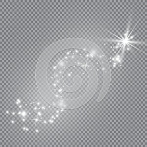 White sparks shine with special light, sparkles on a transparent background. Christmas abstract pattern. Sparkling magical dust p