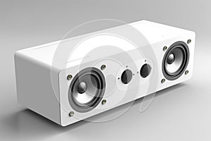 A white speaker with the word audio on white background