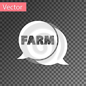 White Speech bubble with text Farm icon isolated on transparent background. Vector