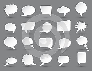 White speech bubbles set with shades on dark gray background.