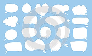 White speech bubbles. Thinking balloon talks bubbling chat comment cloud comic retro shouting voice shapes isolated set