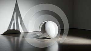 White Sphere Casting Abstract Shadow on Wall and Floor, Minimalist Composition