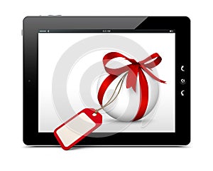 White Sphere with Red Bow, Blank Gift Coupon and eBook Reader