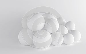 White spheres on a white background. 3d render