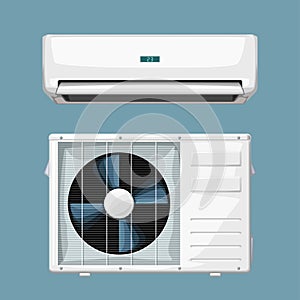 White split air conditioner system on blue