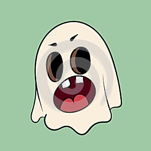 White spooky Ghost. Vintage toons: funny character, vector illustration trendy classic retro cartoon style