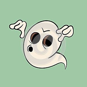 White spooky Ghost. Vintage toons: funny character, vector illustration trendy classic retro cartoon style