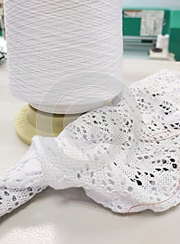 White spool of cotton yarn for machine knitting with openwork knitting