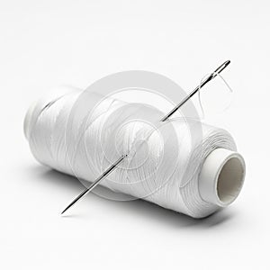 White Thread Spool With Needle Inserted On A White Background sewing craft