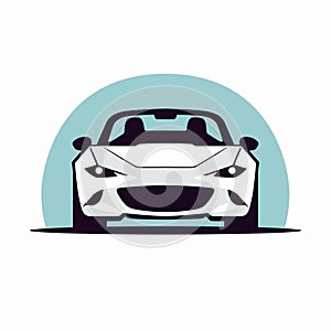 White sport car icon. Front view. Vector illustration