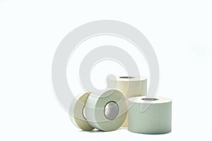 White sport tape isolated on white background. Athletic taping. Porous adhesive tape. Medical tape. Multipurpose porous tape for
