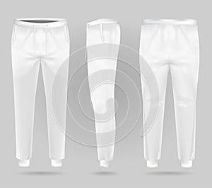 White sports trousers. Sports sweatpants design template.