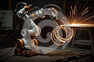 white spot welding robot, with its arm moving in precise and controlled movements