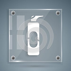 White Spray can for hairspray, deodorant, antiperspirant icon isolated on grey background. Square glass panels. Vector