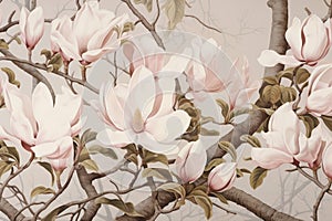 White spring flowers magnolia tree floral garden blossom plant background botany flora nature pink