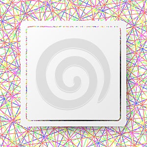 White square board template on colorful line abstract design background
