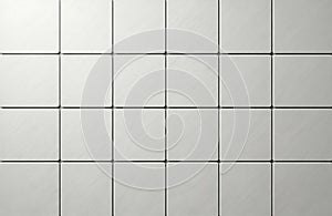 White square ceramic tiles arranged in grid pattern on wall floor. Modern minimalist design with subtle texture, clean lines.