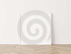 White square frame Standing on parquet floor, minimal frame mock up interior