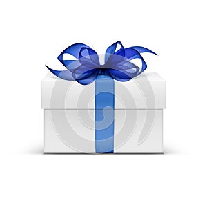 White Square Gift Box with Blue Ribbon and Bow