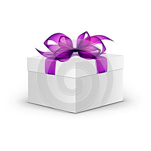 White Square Gift Box with Purple Ribbon and Bow