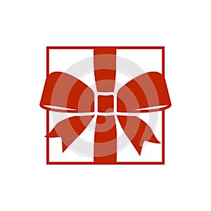 White Square Gift Box with Red Bow Isolated on Background.