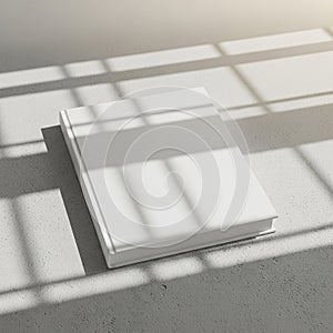 White square object on gray surface with shadows from window light