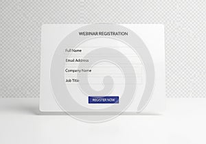 A white square object with text and a blue button isolated on white background