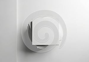 A white square object on a white wall with a shadow