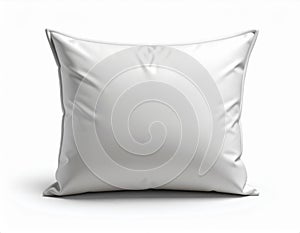 White Square Pillow Isolated on White Background in Studio Lighting