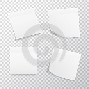 White square sticker set on transparent background. Realistic stickers with folded edge. Paper labels and tags. Sticky