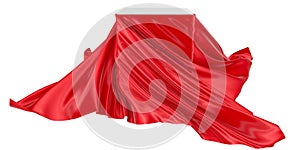 White square surface surrounded by red wavy fabric, silk or satin. 3d rendering image