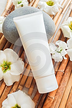 White squeeze bottle plastic tube for branding of medicine or cosmetics - cream, gel, skincare. Cosmetic bottle container,