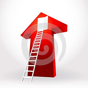 White stair ladder up open the door success business on big red