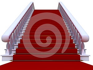 White staircase with red carpet