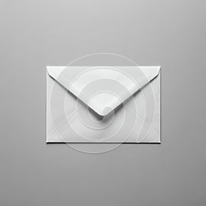 A white, standard-sized envelope rests on a plain gray background. It is sealed with the photo