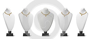 white stands for jewelry. Bust necklace mannequin vector realistic. Mannequin no head