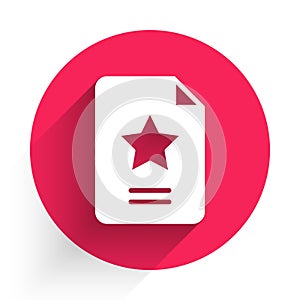 White Star constellation zodiac icon isolated with long shadow background. Red circle button. Vector