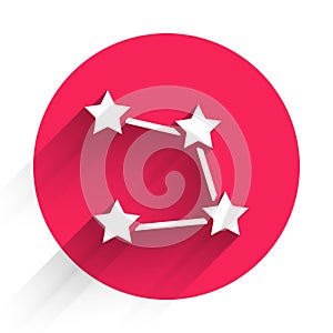 White Star constellation zodiac icon isolated with long shadow background. Red circle button. Vector