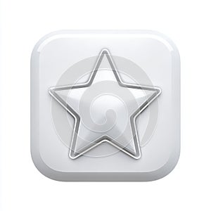 3D Rendered White Star Icon on Square Button