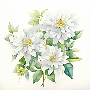 White Starburst Zinnia Watercolor Illustration: A Botanical Abundance photo