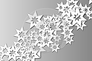 White stars on gray gradient background. The effect of cut paper